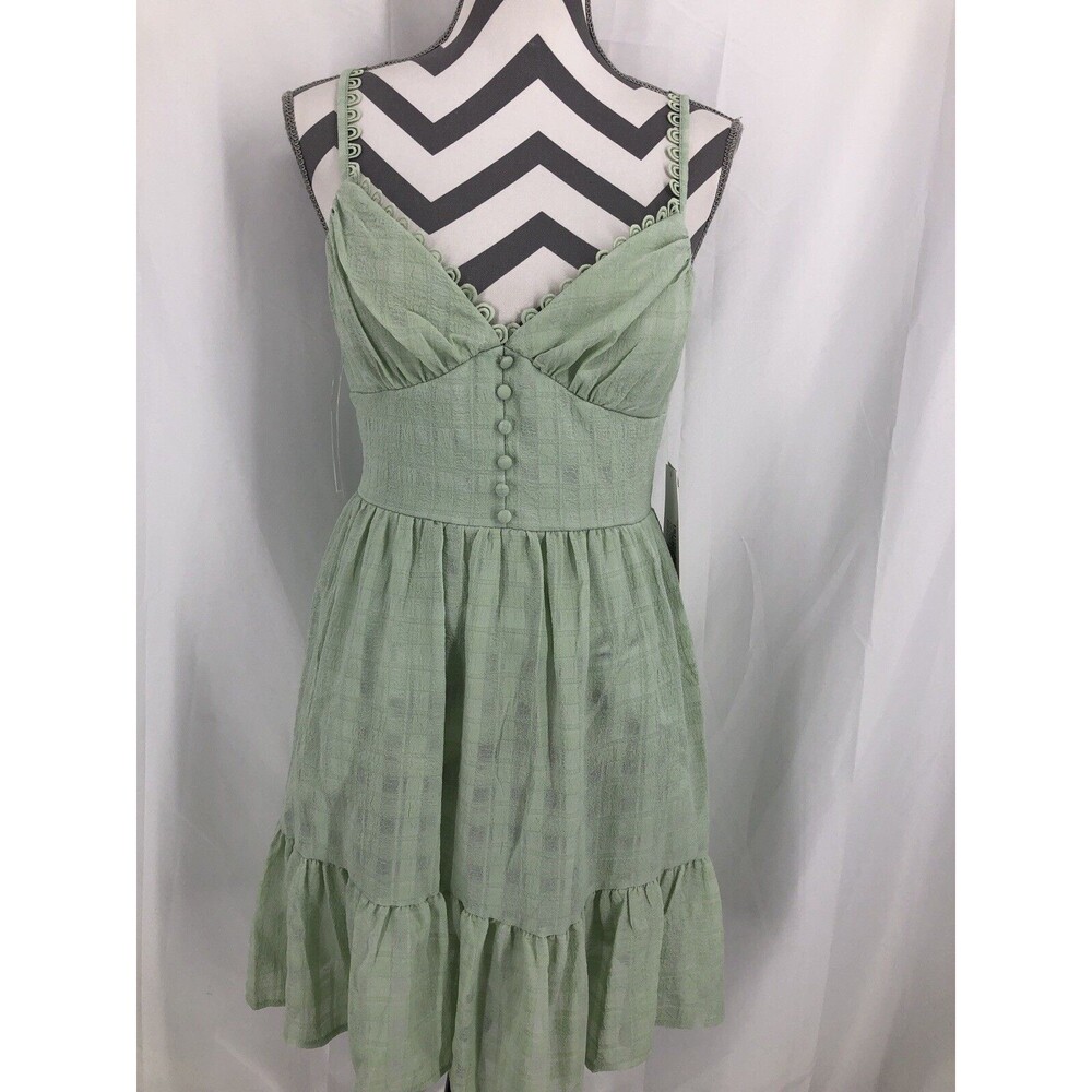 EMERALD SUNDAE Womens Sage Green Padded Cups Lined Short Dress Juniors Large